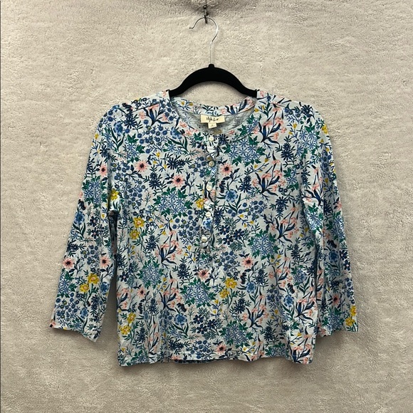 Style & Co. Tops - Style & Co. Blue Pink Boxy Blouse with Mandarin Collar